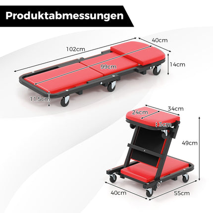Siège d'atelier 2 en 1, capacité 160 kg, rouge
