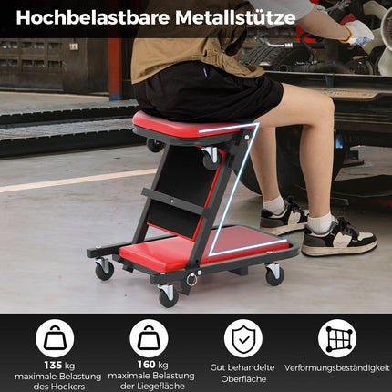 Siège d'atelier 2 en 1, capacité 160 kg, rouge