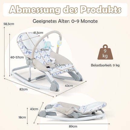Balançoire portable pliable 2 en 1 pour bébé avec dossier réglable sur 3 niveaux gris