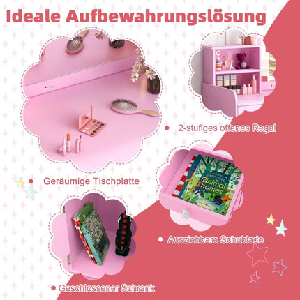 Ensemble de coiffeuse pour enfants 2 en 1 avec tabouret, lumières LED, miroir et tiroir, table cosmétique rose