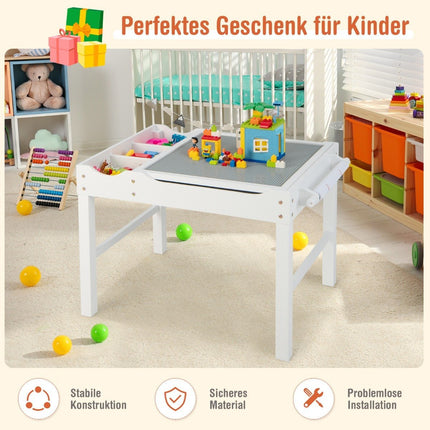 Table pour enfants 2 en 1 en bois de pin avec plateau réversible & espace de rangement & rouleau de papier blanc