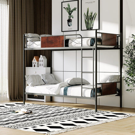 Lit superposé double convertible 2 en 1 en métal avec échelle et lit superposé anti-basculement 190 x 90 cm