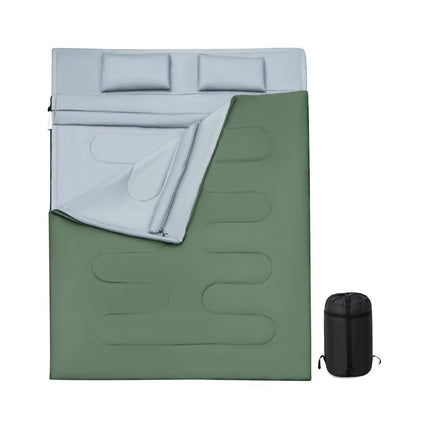 Sac de couchage double 2 en 1, sac de couchage simple, sac de couchage couverture XL avec 2 oreillers 220 x 150 cm