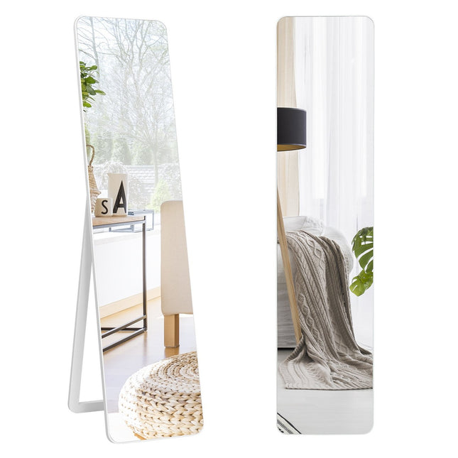 Miroir pleine longueur, miroir sur pied et miroir mural 2 en 1 160 x 37 cm blanc