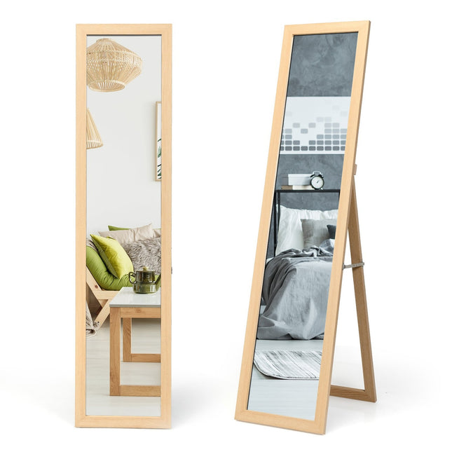 Miroir pleine longueur, miroir sur pied et miroir mural 2 en 1 avec cadre en bois 37 x 155 cm naturel