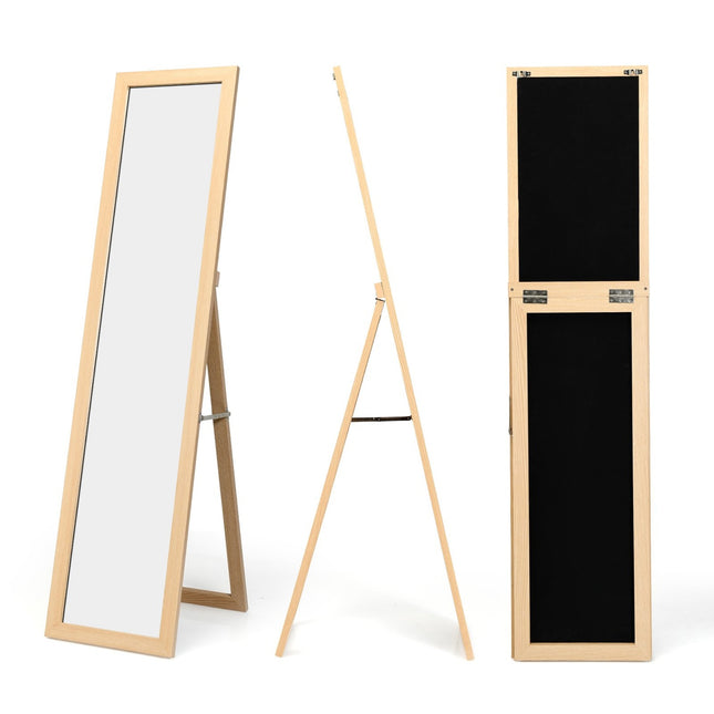 Miroir pleine longueur, miroir sur pied et miroir mural 2 en 1 avec cadre en bois 37 x 155 cm naturel