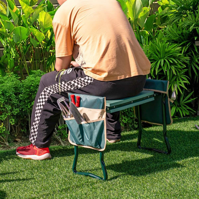 Genouillère 2 en 1 pour le jardinage avec 2 sacs à outils pliables 58 x 27,5 x 50 cm vert