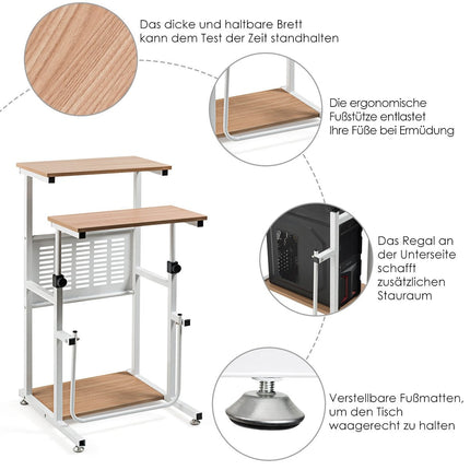 Table de bureau 2 en 1 avec plateau réglable en hauteur pour présentations 55 x 53 x 98 cm