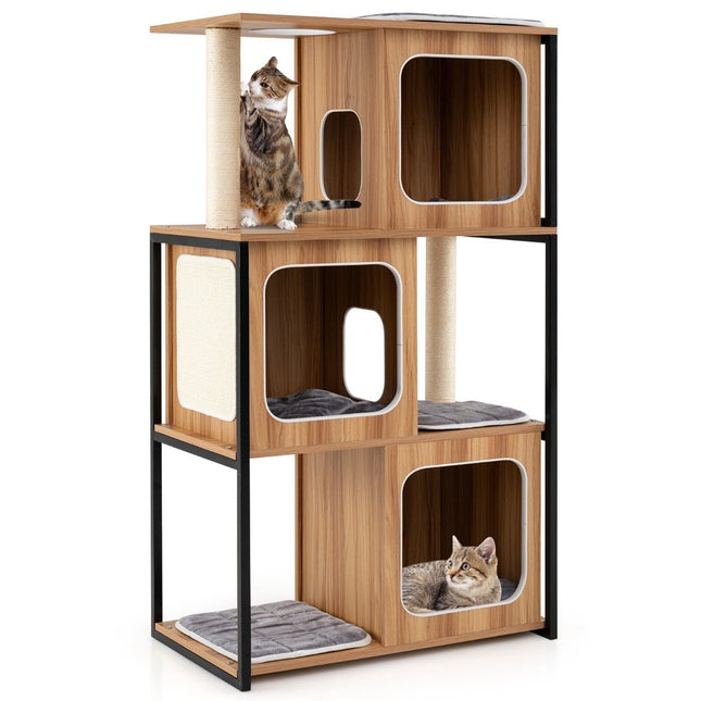 Arbre à chat 2 en 1 avec arbre à chat à 3 niveaux avec coussins amovibles et grotte pour chat