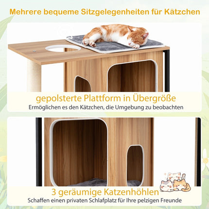 Arbre à chat 2 en 1 avec arbre à chat à 3 niveaux avec coussins amovibles et grotte pour chat