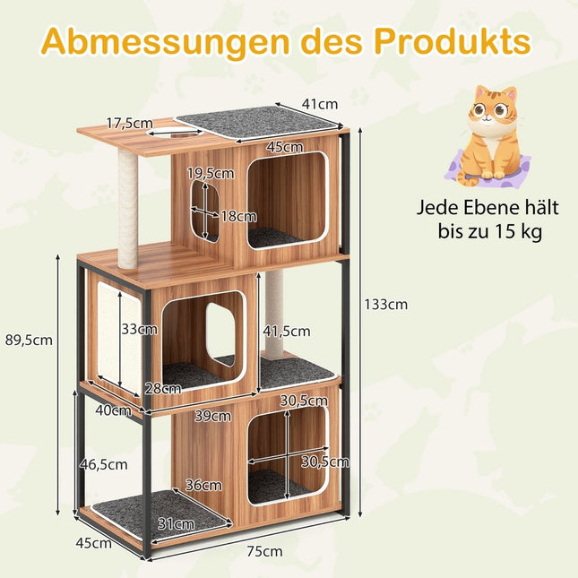Arbre à chat 2 en 1 avec arbre à chat à 3 niveaux avec coussins amovibles et grotte pour chat