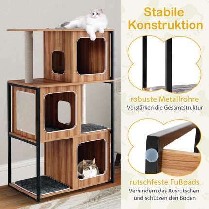 Arbre à chat 2 en 1 avec arbre à chat à 3 niveaux avec coussins amovibles et grotte pour chat