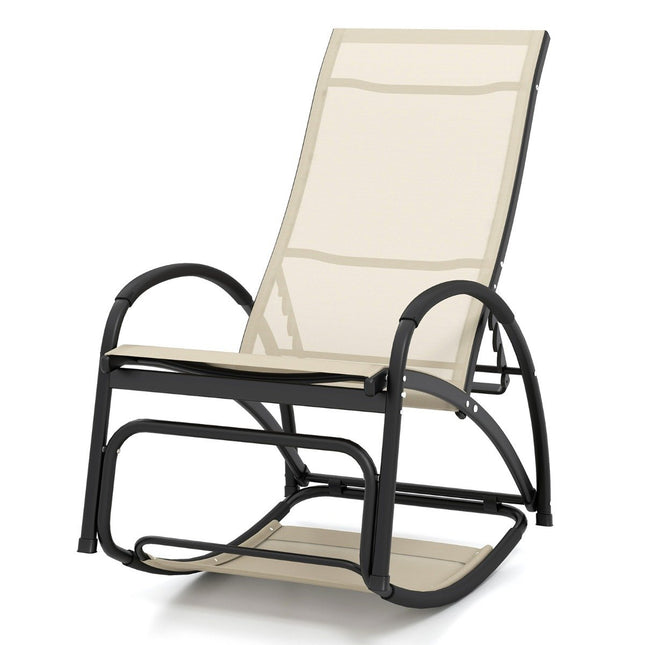 2 in 1 Sonnenliege umbaubarer Schaukelstuhl mit verstellbarer Rückenlehne und geschwungenen Armlehnen beige