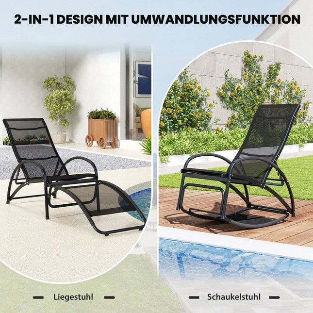 2 in 1 Sonnenliege umbaubarer Schaukelstuhl mit Rückenlehne und geschwungenen Armlehnen grau