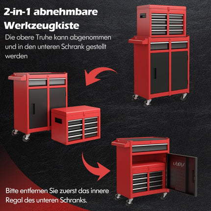 2 in 1 Werkstattwagen mit Koffer &amp; 8 Fächern &amp; Haken &amp; verstellbarem Boden 100 kg Tragkraft