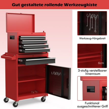 2 in 1 Werkstattwagen mit Koffer &amp; 8 Fächern &amp; Haken &amp; verstellbarem Boden 100 kg Tragkraft