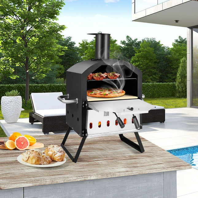 Four à pizza à 2 étages avec grille, pierre à pizza, pelle à pizza et couvercle étanche