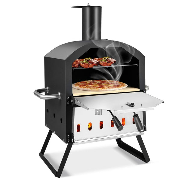 Four à pizza à 2 étages avec grille, pierre à pizza, pelle à pizza et couvercle étanche