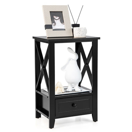2-stöckiger Nachttisch mit Schublade Beistelltisch Holz 40 x 30 x 61,5cm schwarz