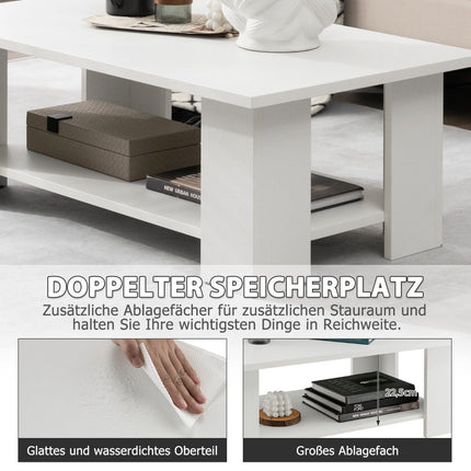 Table basse à 2 niveaux en bois, table d'appoint, capacité de charge jusqu'à 125 kg, 90 x 52 x 32 cm, blanc