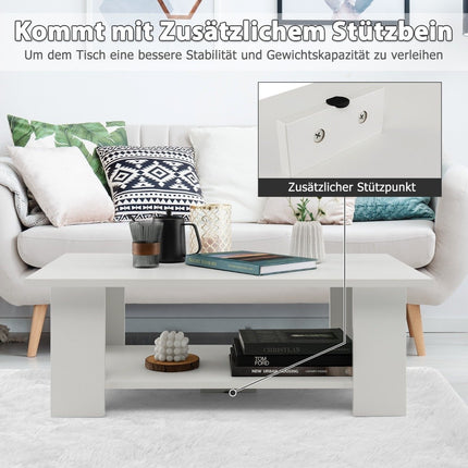 Table basse à 2 niveaux en bois, table d'appoint, capacité de charge jusqu'à 125 kg, 90 x 52 x 32 cm, blanc