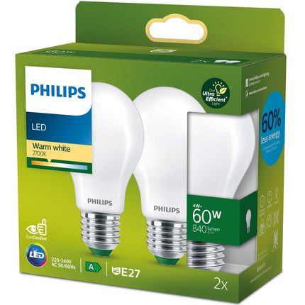 2er-Pack LED E27 Normal 4W (60W) Matt 840lm 2700K Energieklasse A
