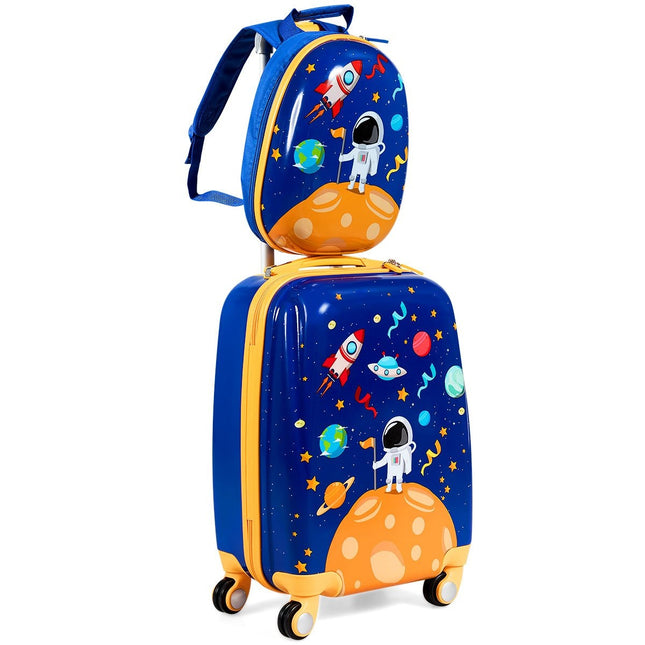 2 tlg. Kinderkoffer + Rucksack aus Kunststoff Kindertrolley Kindergepäck Astronauten