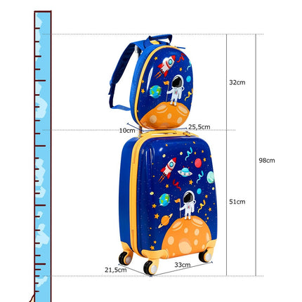 2 tlg. Kinderkoffer + Rucksack aus Kunststoff Kindertrolley Kindergepäck Astronauten