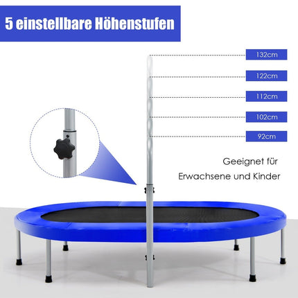 Trampoline 2 places avec poignée réglable en hauteur mini trampoline 154 x 90 x 92 -132 cm bleu
