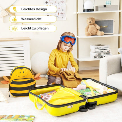 Valise enfant 2 pièces + sac à dos Valise à roulettes de 47 cm de long et sac à dos de 30 cm de large jaune