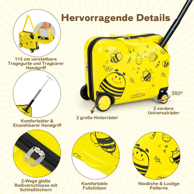 2-teiliger Kinderkoffer + Rucksack 47 cm langer Aufsitzkoffer und 30 cm breiter Rucksack Gelb