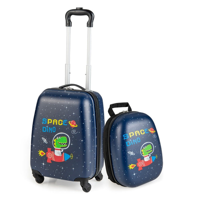 Valise pour enfants 2 pièces + sac à dos, chariot pour enfants en plastique, ensemble de valises pour enfants, dinosaures de l'espace