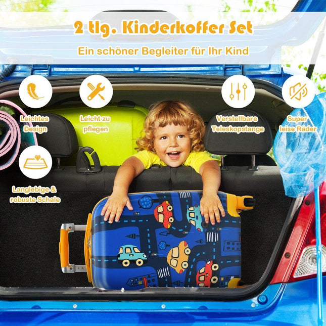 Ensemble valise enfant 2 pièces valise rigide & sac à dos 33 x 22 x 51 cm bleu foncé