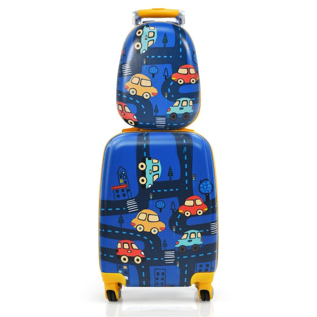 Ensemble valise enfant 2 pièces valise rigide & sac à dos 33 x 22 x 51 cm bleu foncé
