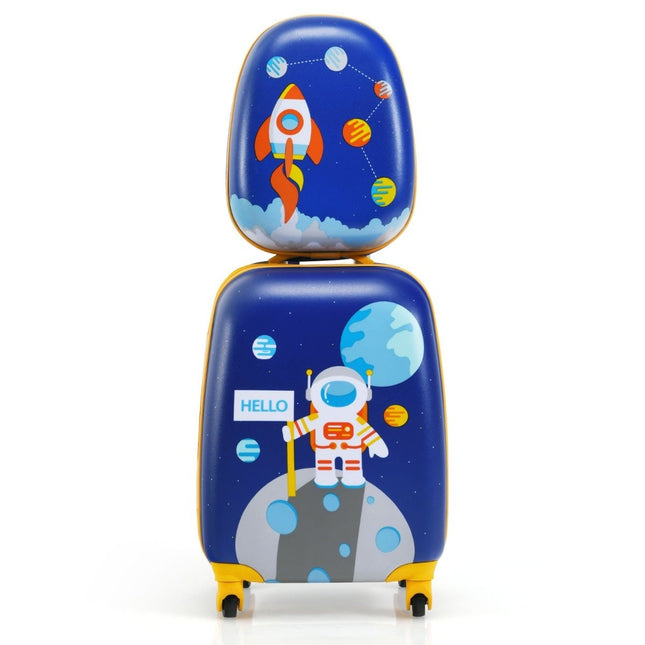 2-teiliges Kinderkoffer-Set mit Astronautenmuster Rucksack &amp; Koffer 27 x 20 x 43 cm dunkelblau