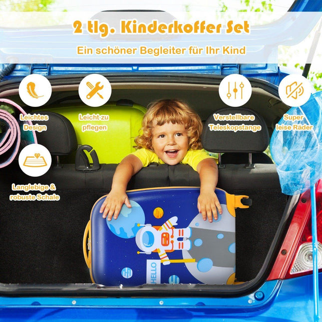 2-teiliges Kinderkoffer-Set mit Astronautenmuster Rucksack &amp; Koffer 27 x 20 x 43 cm dunkelblau