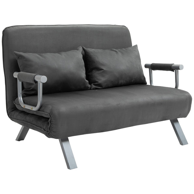 Graues 3-in-1 Schlafsofa, Wildlederimitat, 2-Sitzer mit Armlehnen