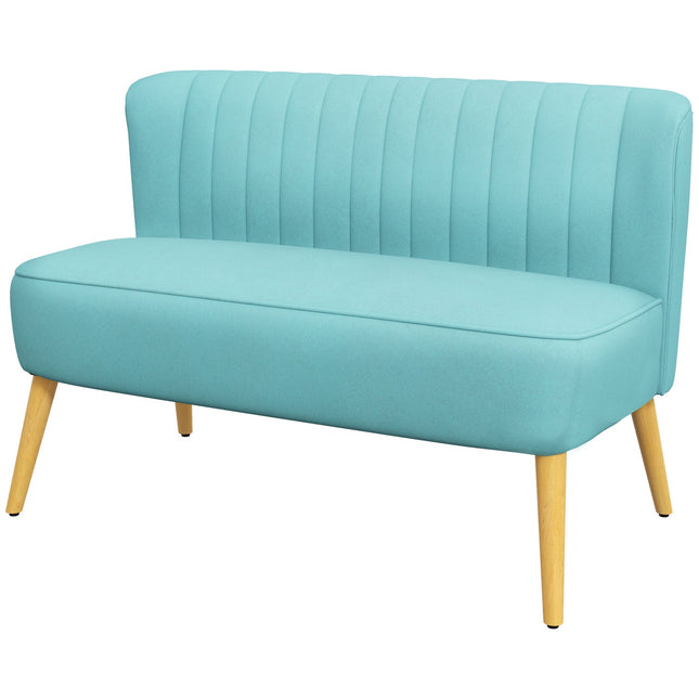 Grünes Leinen-Look Zweisitzer-Sofa mit Holzbeinen