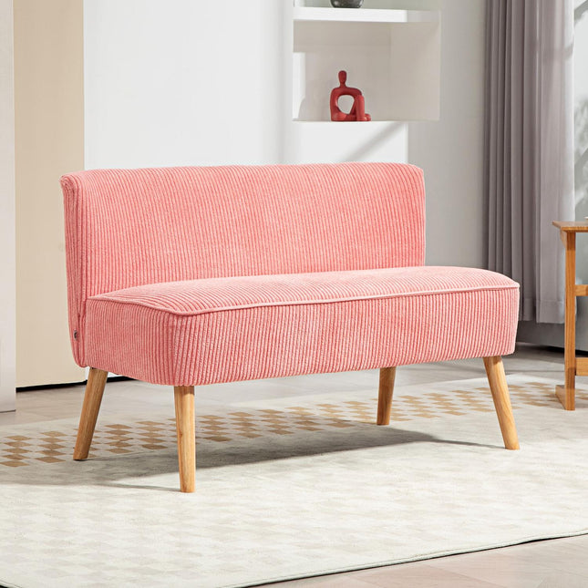 Canapé 2 places, canapé rembourré, canapé double, canapé 2 places, mousse polyester semblable à un cordon, pour salon, chambre à coucher, 117 x 56,5 x 77 cm, rose