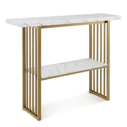2-stufiger Konsolentisch mit Marmoroptik 120 x 29,5 x 92,5 cm weiß &amp; gold