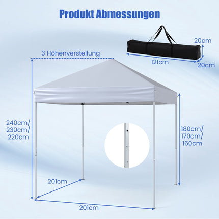 Pavillon pliable 2x2m, étanche, protection UV 50+, blanc