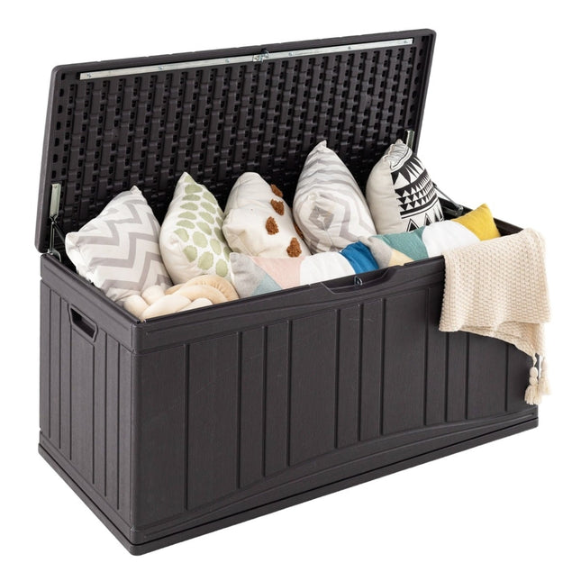 Coffre de rangement extérieur en PEHD de 300 L avec couvercle verrouillable, marron