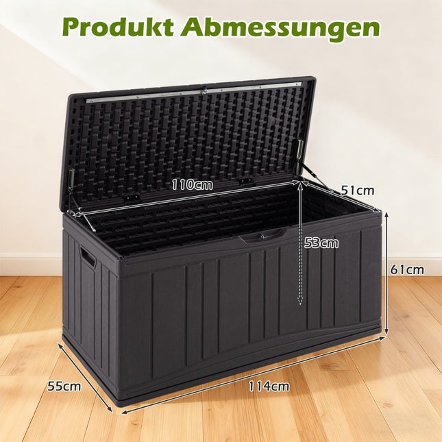 Coffre de rangement extérieur en PEHD de 300 L avec couvercle verrouillable, marron