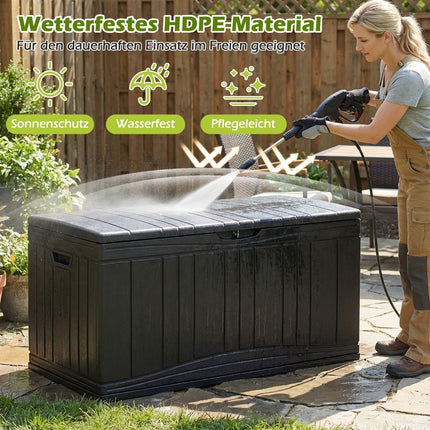 300L Outdoor-Aufbewahrungsbox, HDPE, abschließbarer Deckel, Schwarz