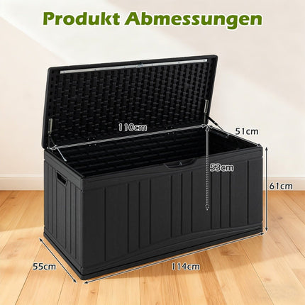 300L Outdoor-Aufbewahrungsbox, HDPE, abschließbarer Deckel, Schwarz