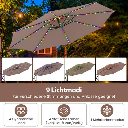 300 cm Ampelschirm mit LED-Beleuchtung, neigungsverstellbar