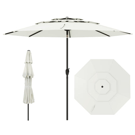 Parasol de terrasse 300 cm, 3 couches ventilées, inclinable, blanc