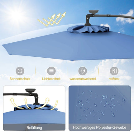 300 cm Sonnenschirm mit 32 Solar-LED-Leuchten, Blau