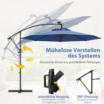 300 cm Sonnenschirm mit 32 Solar-LED-Leuchten, Blau