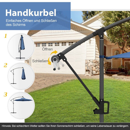 300 cm Sonnenschirm mit 32 Solar-LED-Leuchten, Blau